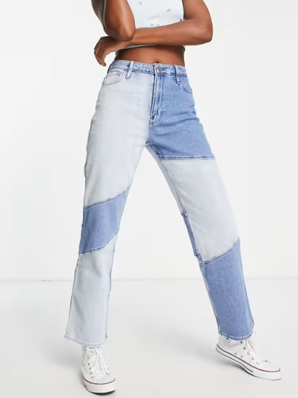 Hollister Womens Stripe Two Tone Blue High Rise Dad Jean Denim Jeans Size 29x31